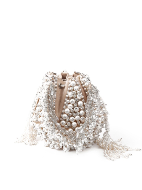 

ODETTE Women Cream & White Embellished Potli Clutch
