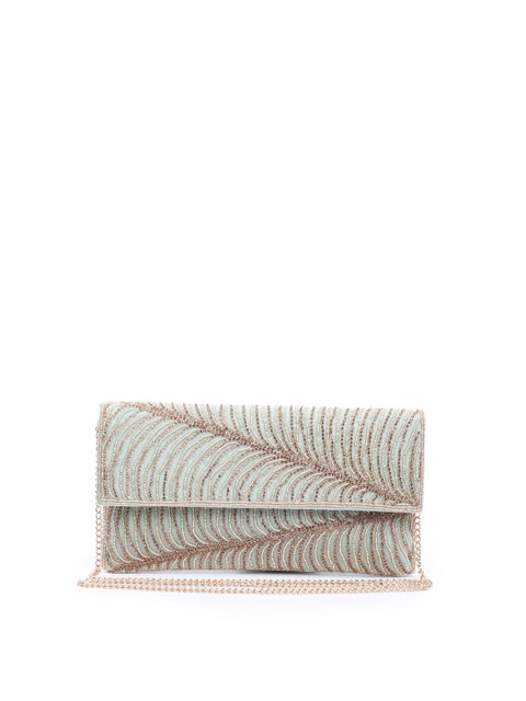 

ODETTE Women Green & Gold-Toned Embroidered Foldover Clutch
