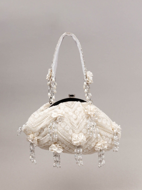 

ODETTE Women White Embroidered Potli Clutch