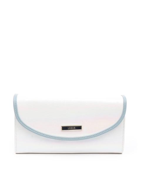 

ODETTE Women Blue & White Foldover PU Clutch
