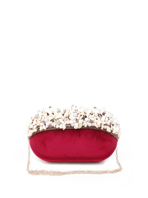 

ODETTE Burgundy & White Embroidered Box Clutch