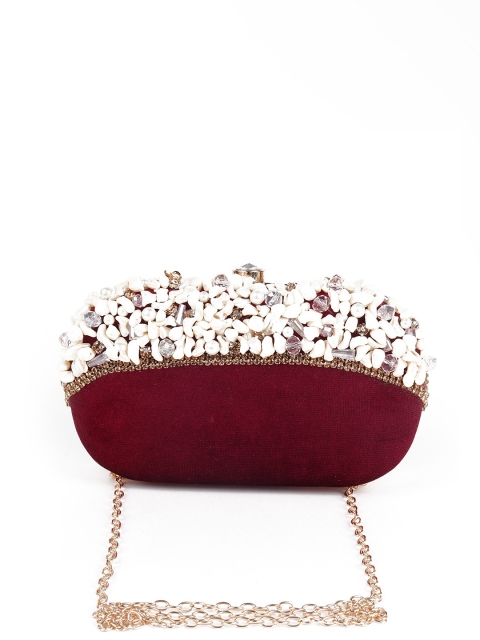 

ODETTE Purple & White Embroidered Foldover Clutch
