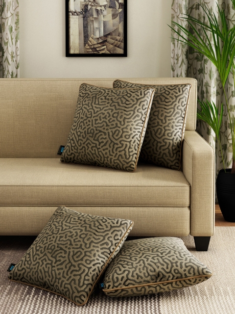 

S9home by Seasons Khaki & Grey Set of 4 Patterned 16'' x 16'' Square Cushion Covers