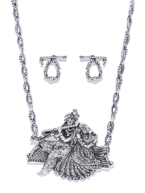 

Zaveri Pearls Oxidised Silver-Toned Radha Krishna Beaded Jewellery Set