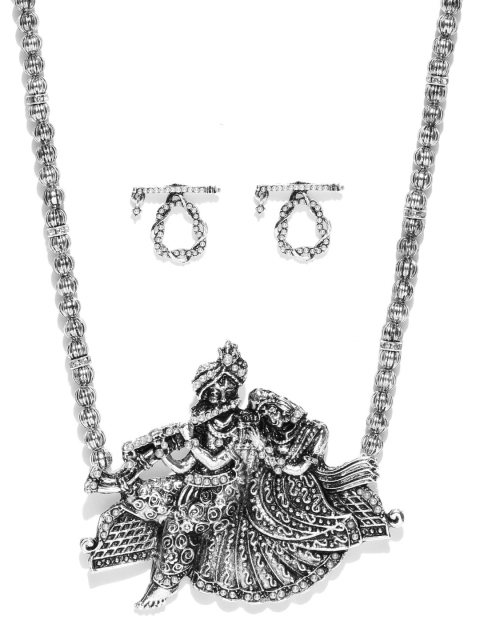 

Zaveri Pearls Oxidised Silver-Toned Radha & Krishna-Textured Jewellery Set