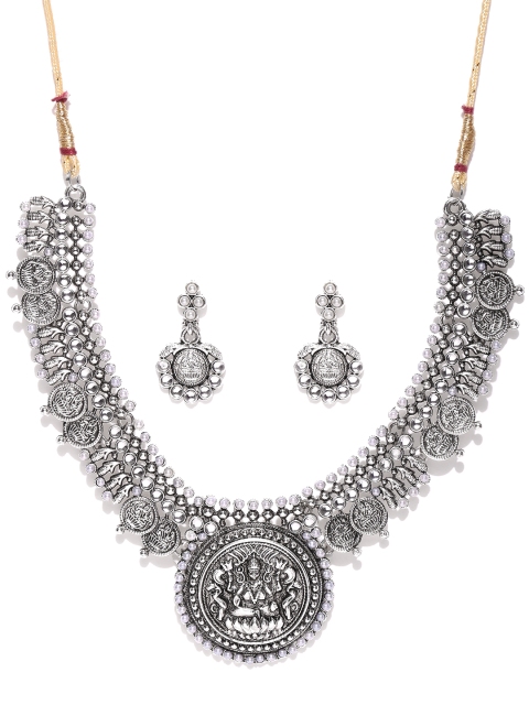 

Zaveri Pearls Oxidised Silver-Toned Goddess-Textured Jewellery Set