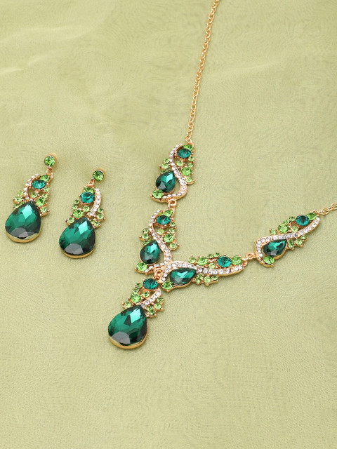 

SOHI Gold-Plated Green Stone-Studded Jewellery Set