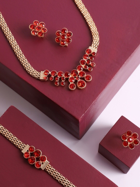

SOHI Gold-Plated & Red Stone-Studded Jewellery Set