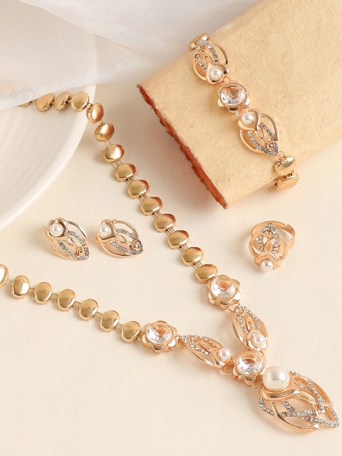 

SOHI Gold-Plated & White Stones-Studded Designer Jewellery Set