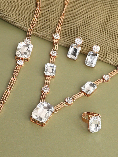 

SOHI Gold-Plated & White Stone-Studded Jewellery Set