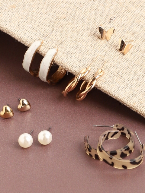 

SOHI White Set Of 6 Gold-Plated Contemporary Half Hoop Earrings
