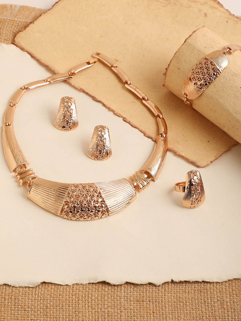 

SOHI Gold-Plated Textured Jewellery Set