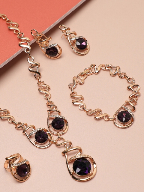 

SOHI Gold-Plated Black Stone-Studded Jewellery Set