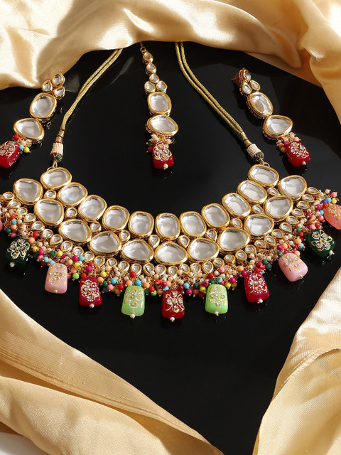 

SOHI Gold-Plated Gold-Toned Stone Studded Jewellery Set