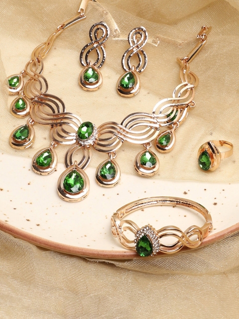 

SOHI Gold-Plated & Green Artificial Stone Studded Jewellery Set