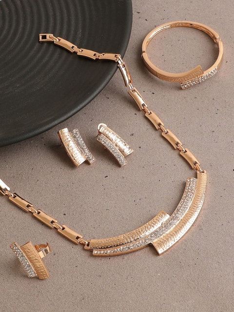 

SOHI Gold-Plated White Stone-Studded Jewellery Set