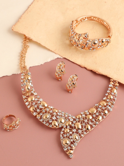 

SOHI Gold-Plated White Stone-Studded Jewellery Set