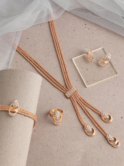 

SOHI Gold-Plated & Rose Gold-Toned Artificial Stones Studded Jewellery Set