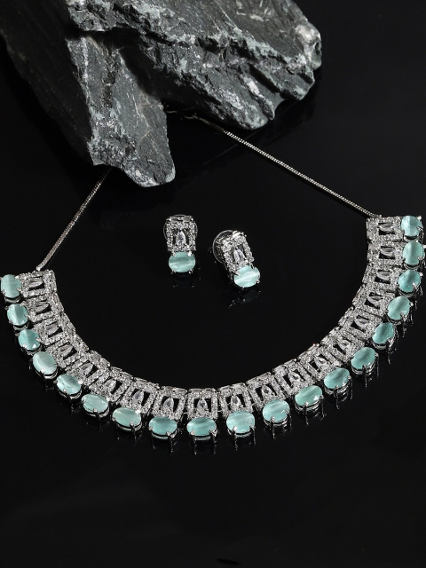 

SOHI Silver-Plated Blue AD & Stone-Studded Jewellery Set
