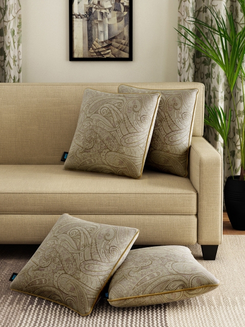 

S9home by Seasons Olive Green Set of 4 Patterned 20" x 20" Square Cushion Covers