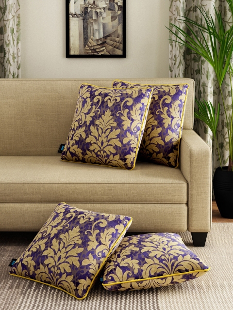 

S9home by Seasons Blue & Gold-Toned Set of 4 Patterned 16" x 16" Square Cushion Covers