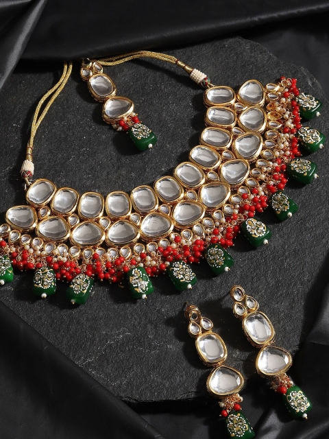 

SOHI Gold-Plated & White Kundan-Studded Jewellery Set