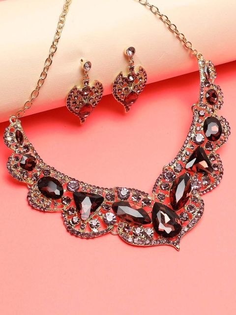 

SOHI Gold-Plated Red Stone-Studded & Beaded Jewellery Set