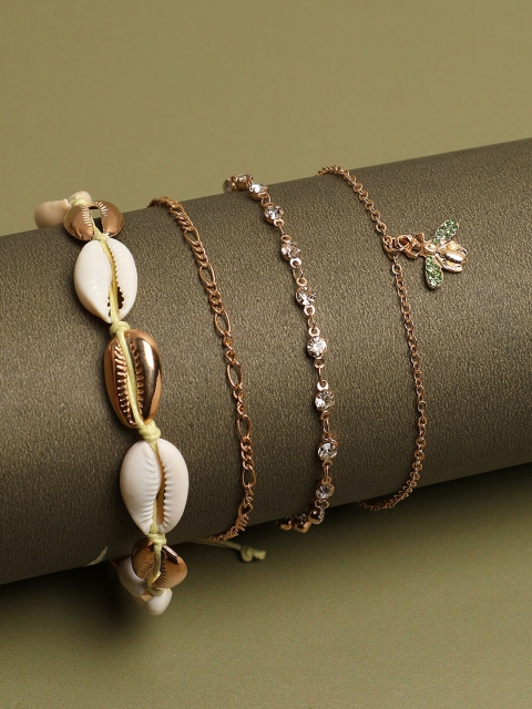 

SOHI Set of 4 Gold-Plated & Toned Textured Anklets
