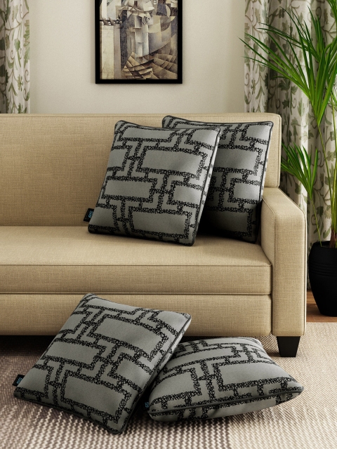 

S9home by Seasons Black & Grey Set of 4 Patterned 16" x 16" Square Cushion Covers