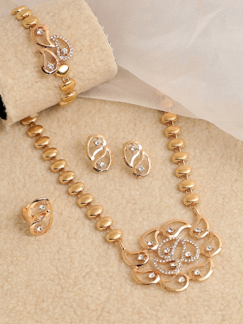 

SOHI Gold-Plated White Stone-Studded Jewellery Set