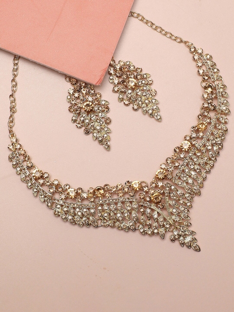

SOHI Gold-Plated White Stone-Studded Jewellery Set