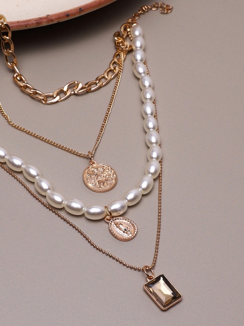 

SOHI Women Gold-Plated & White Layered Necklace