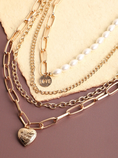 

SOHI Gold-Toned & White Gold-Plated Layered Necklace