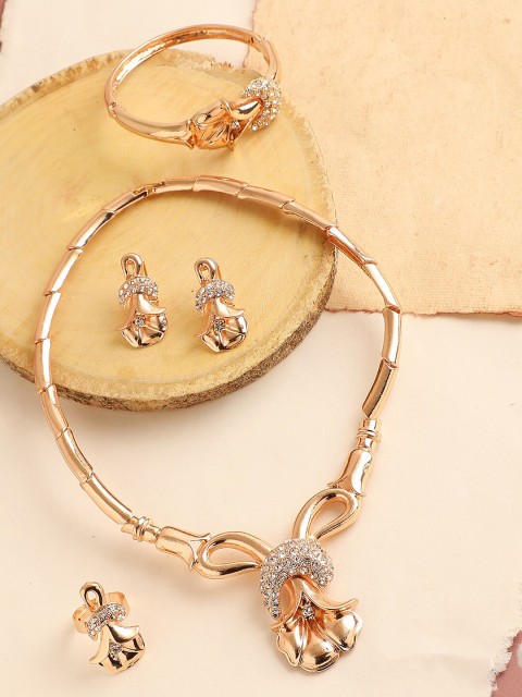 

SOHI Gold-Plated White Stone-Studded Jewellery Set