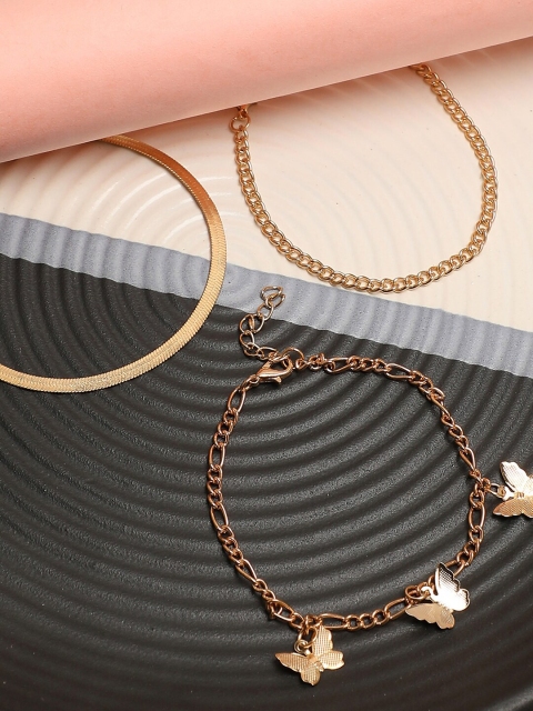 

SOHI Set Of 3 Gold-Plated Anklet Cum Bracelet