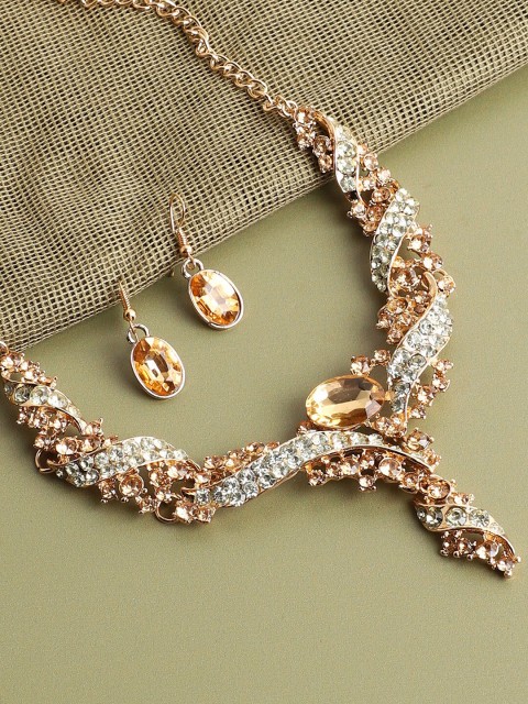 

SOHI Gold-Plated White Stone-Studded Jewellery Set