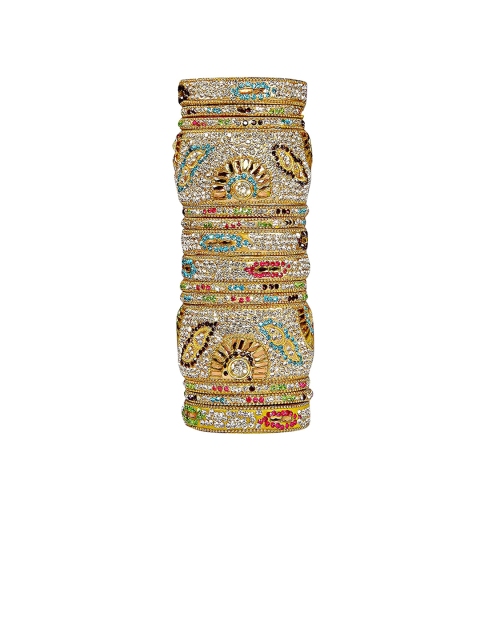 

Mallepula Set Of 14 Brass-Plated Yellow Stone-Studded Bangles