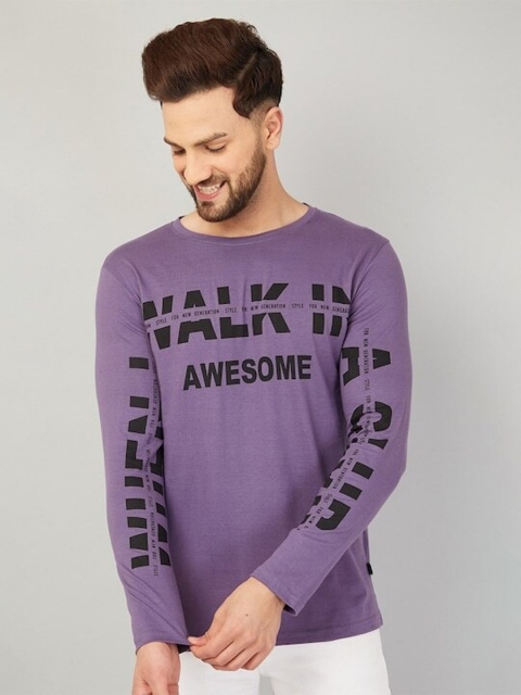 

Rodzen Men Purple Typography Printed Pure Cotton T-shirt