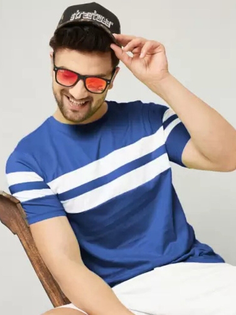 

Rodzen Men Blue Striped T-shirt