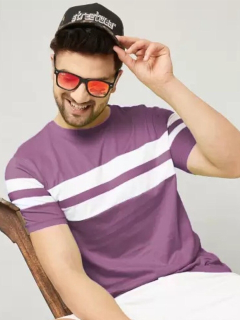 

Rodzen Men Mauve & White Striped T-shirt