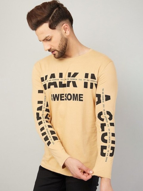 

Rodzen Men Cream-Coloured Typography Printed Pure Cotton T-shirt