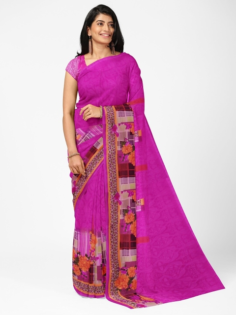 

Silk Bazar Pink & Orange Floral Pure Georgette Saree