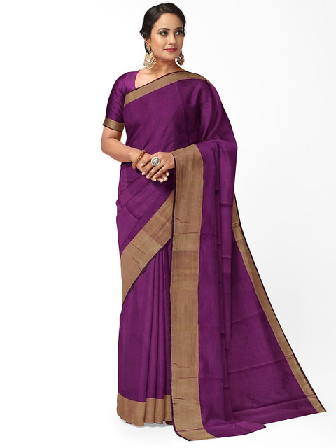 

Silk Bazar Burgundy & Khaki Silk Cotton Sungudi Saree