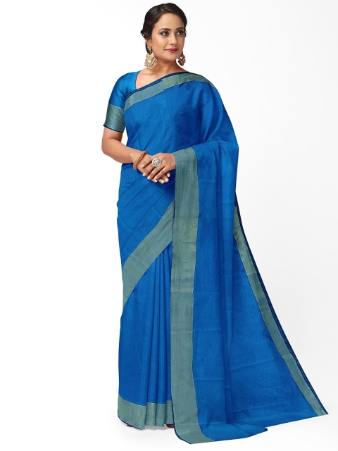 

Silk Bazar Blue & Gold-Toned Silk Cotton Ready to Wear Sungudi Saree