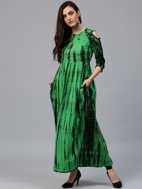 

Rain & Rainbow Women Green & Black Dyed A-Line Kurta