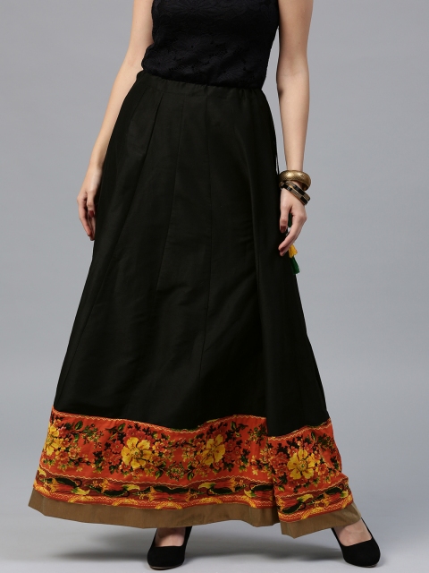 

Rain & Rainbow Black Printed Detail Flared Maxi Skirt