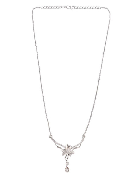 

Efulgenz Silver-Toned & White Rhodium-Plated Oxidised Necklace