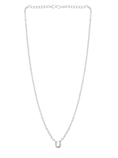 

Efulgenz Silver-Toned & White Rhodium-Plated Oxidised Pendant Necklace With Chain