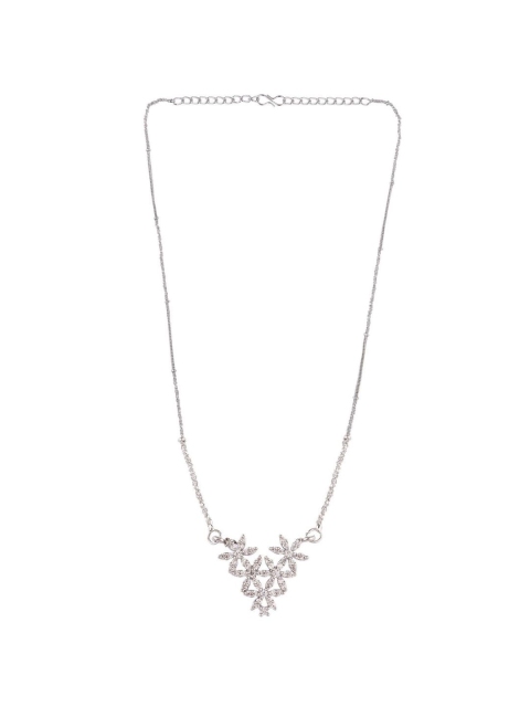 

Efulgenz Women Rhodium-Plated Oxidised & White Crystal Pendant Necklace Chain, Silver