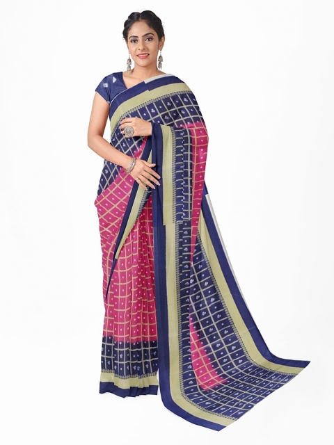 

Silk Bazar Pink & Blue Bandhani Silk Blend Fusion Bandhani Saree